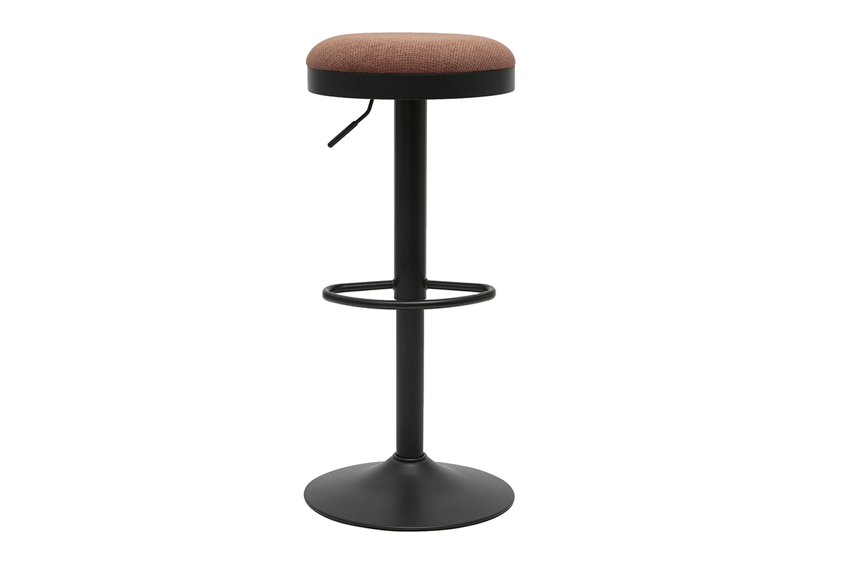 Taburete de bar ajustable en tejido chenilla color tierra quemada y metal, vista frontal