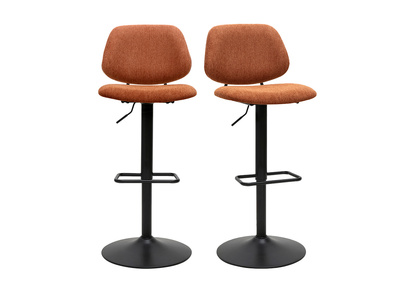 Taburetes de bar ajustables en dise&ntilde;o de tela con efecto terciopelo texturizado terra quemada y metal negro BARNET (lote de 2)