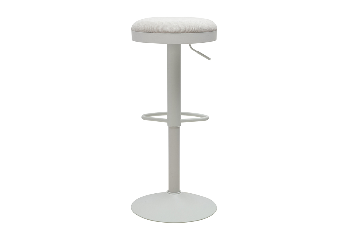 Taburete de bar THOR ajustable en tejido chenilla crudo y metal, vista trasera.