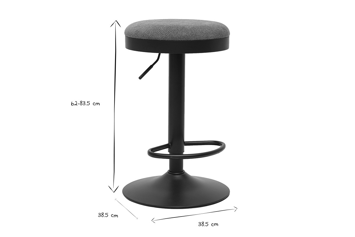 Dimensiones del taburete de bar ajustable en negro y blanco, altura 62-83,5 cm, di�metro 38,5 cm.