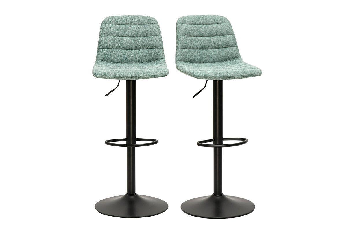 Taburetes de bar ajustables en tela efecto terciopelo texturizado de color celadn y metal (pack de 2) SAURY