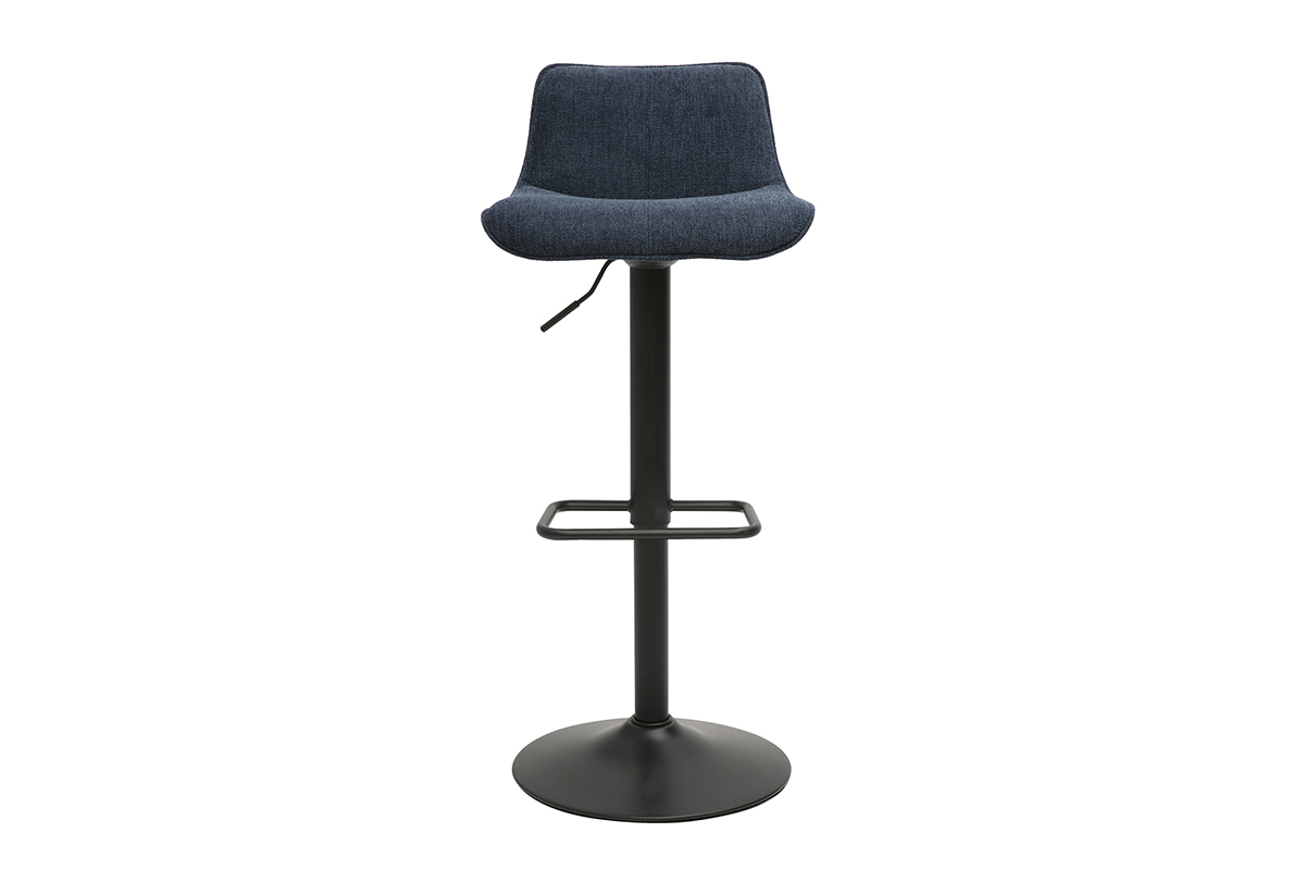 Taburetes de bar ajustables giratorios 360 en tejido de terciopelo azul oscuro texturizado y metal negro (juego de 2) BOOST