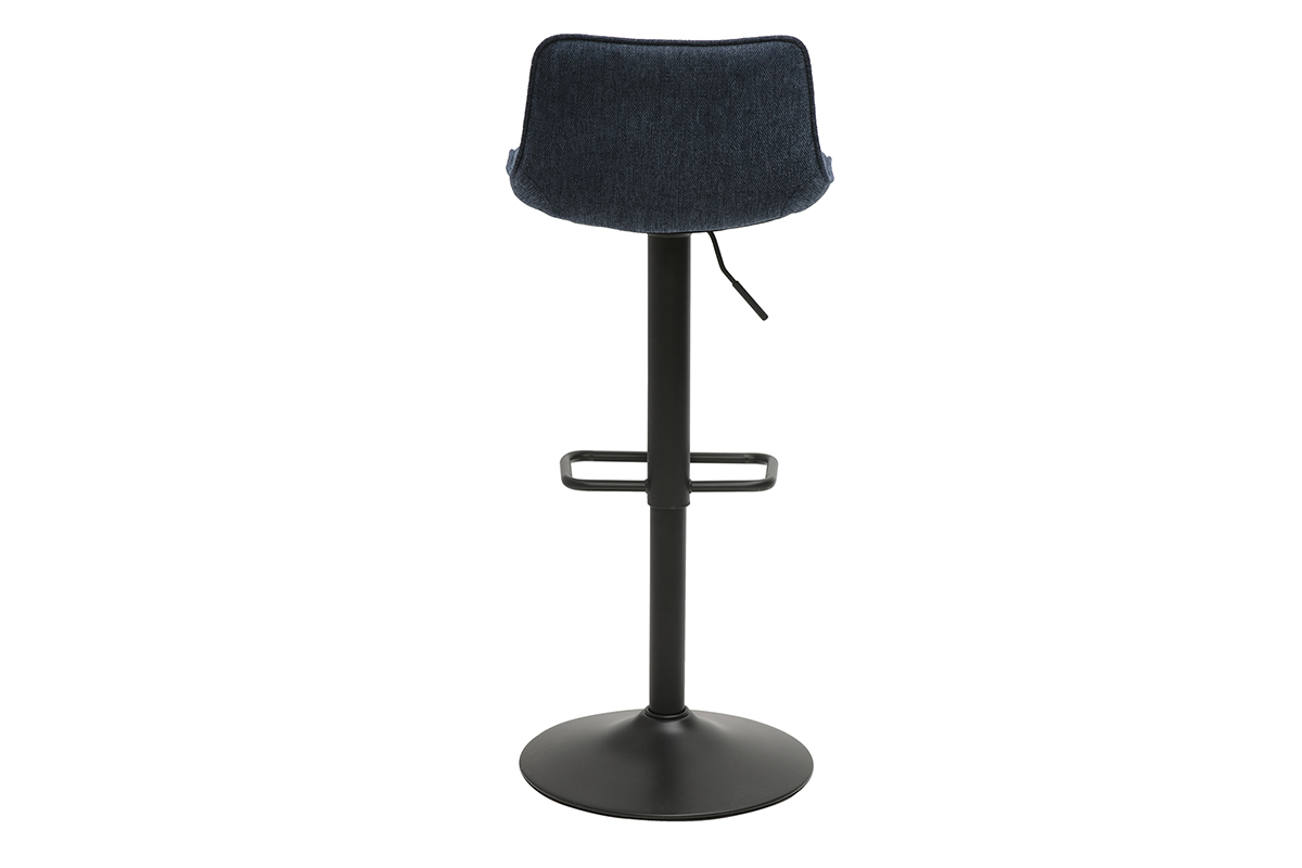Taburetes de bar ajustables giratorios 360 en tejido de terciopelo azul oscuro texturizado y metal negro (juego de 2) BOOST