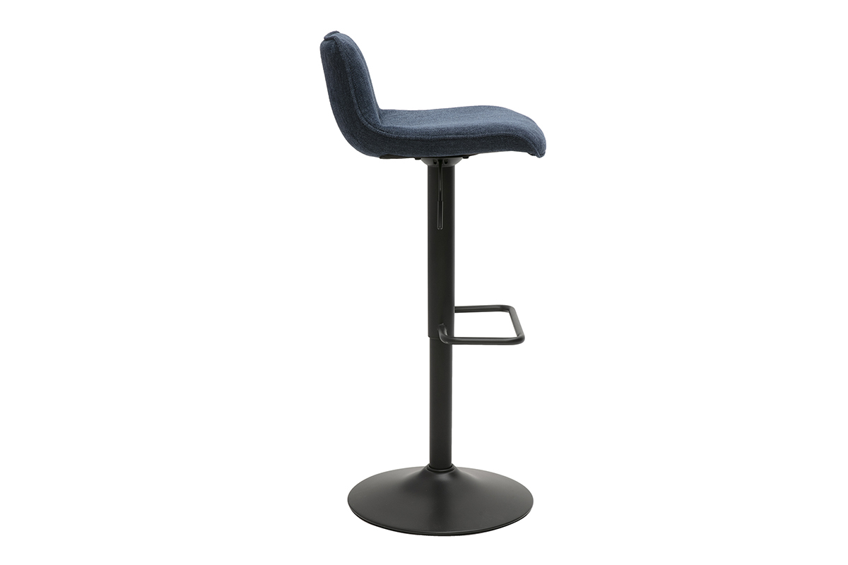 Taburetes de bar ajustables giratorios 360 en tejido de terciopelo azul oscuro texturizado y metal negro (juego de 2) BOOST