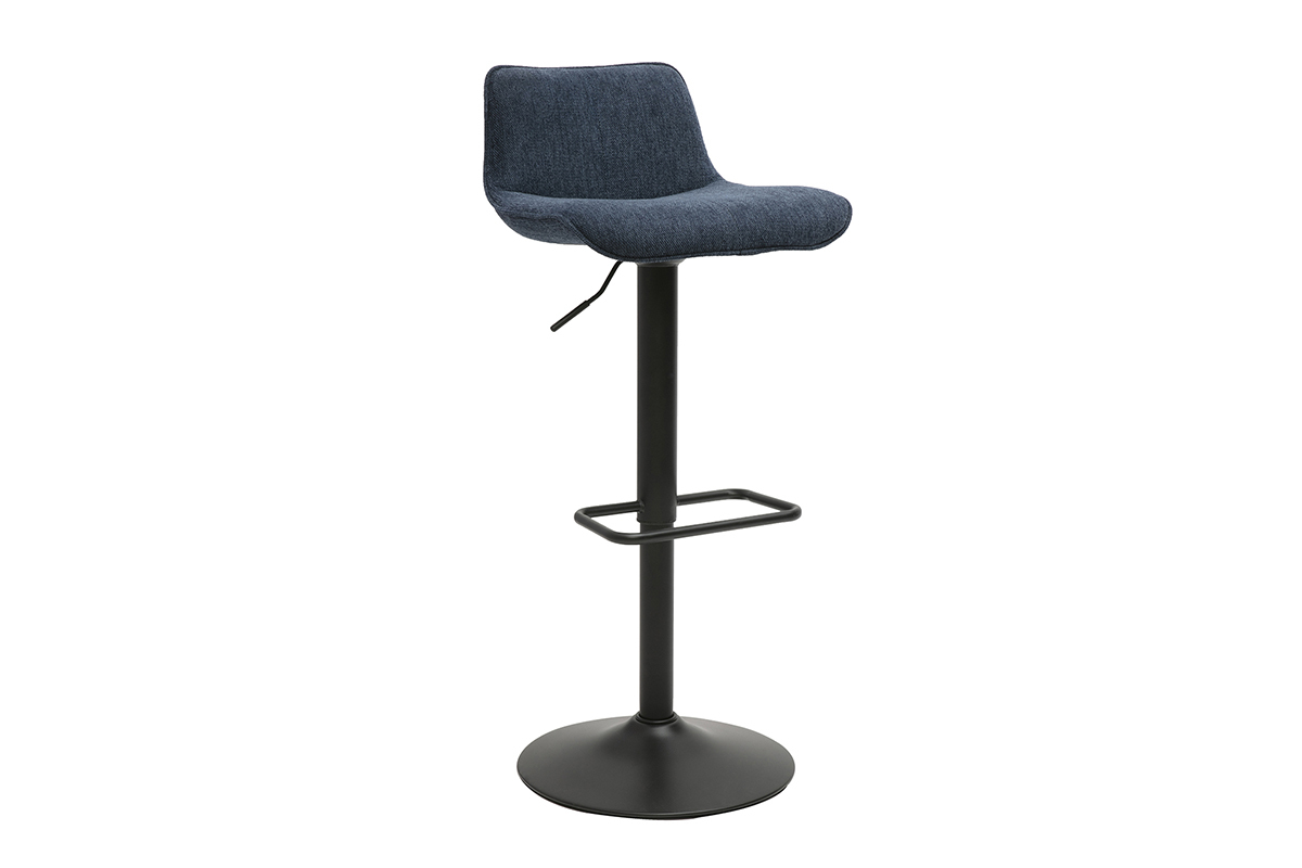 Taburetes de bar ajustables giratorios 360 en tejido de terciopelo azul oscuro texturizado y metal negro (juego de 2) BOOST