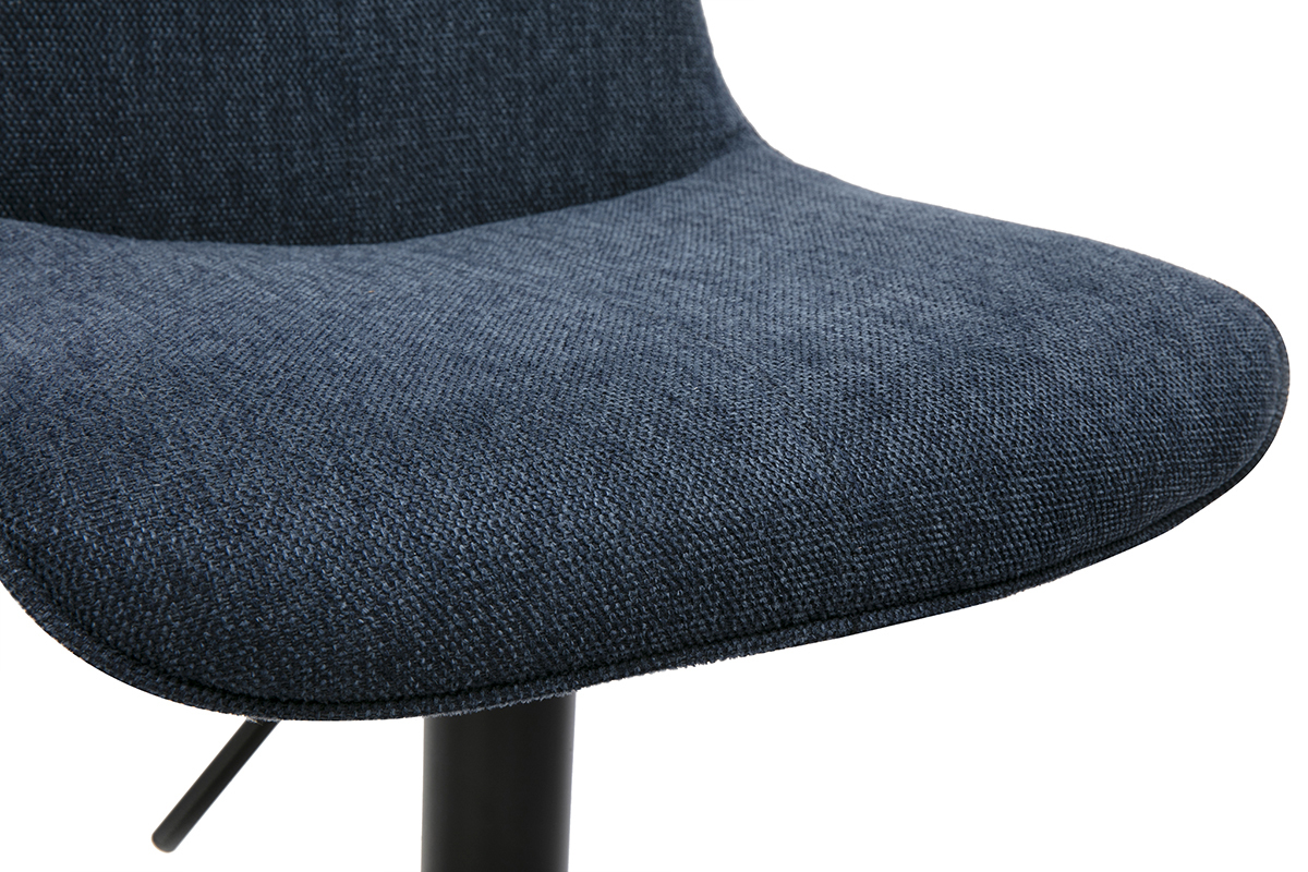 Taburetes de bar ajustables giratorios 360 en tejido de terciopelo azul oscuro texturizado y metal negro (juego de 2) BOOST