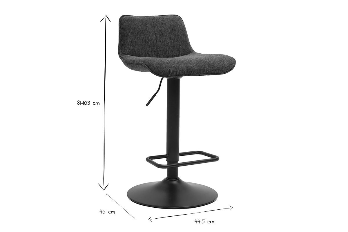 Taburetes de bar ajustables giratorios 360 en tejido de terciopelo azul oscuro texturizado y metal negro (juego de 2) BOOST