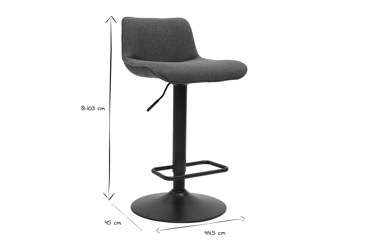 Taburetes de bar ajustables giratorios 360 en tela verde caqui y metal negro (lote de 2) BOOST