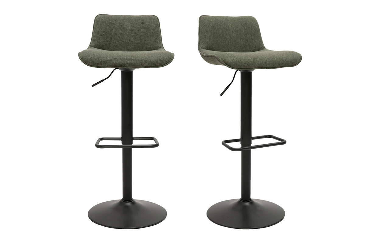 Taburetes de bar ajustables giratorios 360 en tela verde caqui y metal negro (lote de 2) BOOST