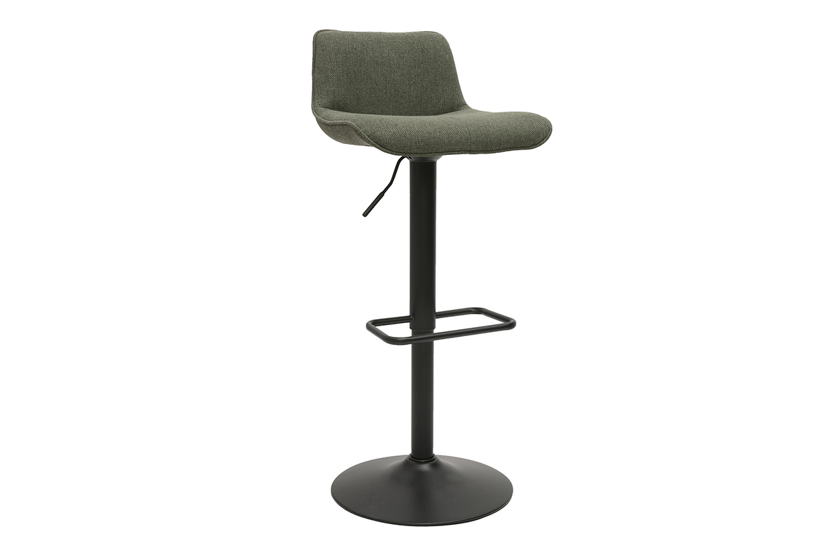 Taburetes de bar ajustables giratorios 360 en tela verde caqui y metal negro (lote de 2) BOOST