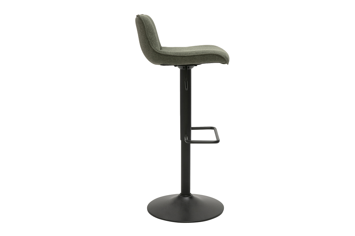 Taburetes de bar ajustables giratorios 360 en tela verde caqui y metal negro (lote de 2) BOOST