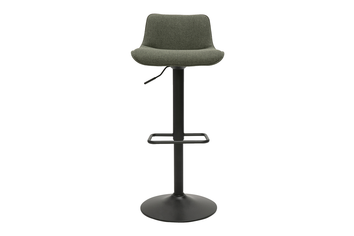 Taburetes de bar ajustables giratorios 360 en tela verde caqui y metal negro (lote de 2) BOOST