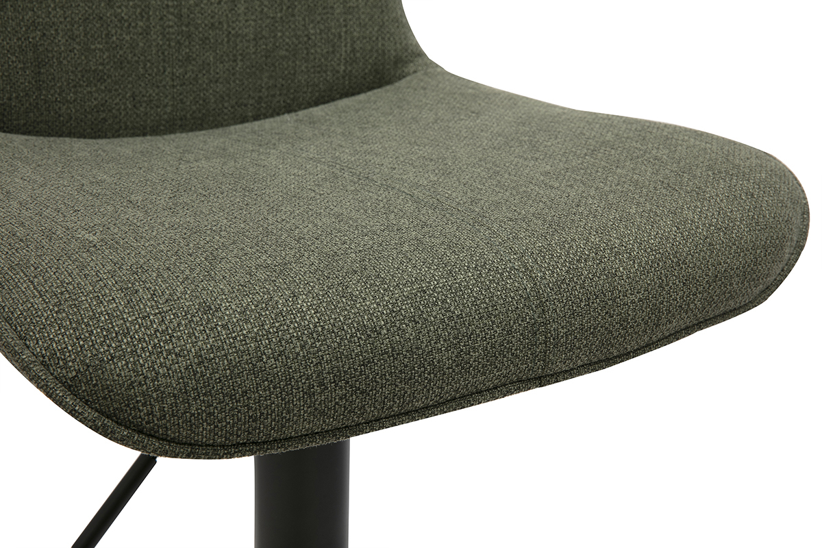 Taburetes de bar ajustables giratorios 360 en tela verde caqui y metal negro (lote de 2) BOOST