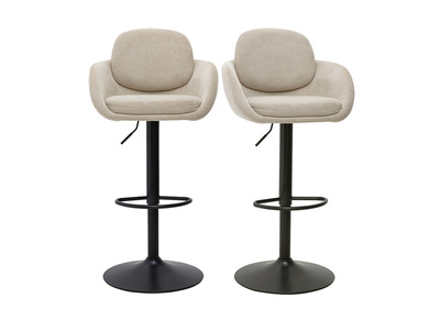 Taburetes de bar ajustables giratorios 360&deg; de tejido efecto terciopelo texturizado beige y metal negro (lote de 2) SLAKE
