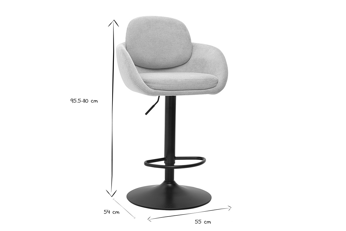 Dimensiones de los taburetes de bar ajustables en negro y blanco: altura 95,5-110 cm, asiento 54 cm, di�metro 55 cm.