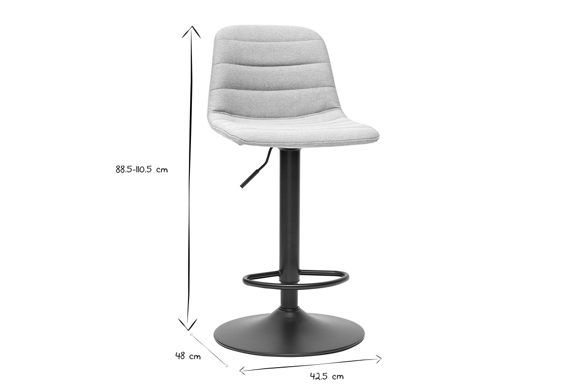 Taburetes de bar ajustables giratorios 360� en tejido gris claro y metal (lote de 2) SAURY