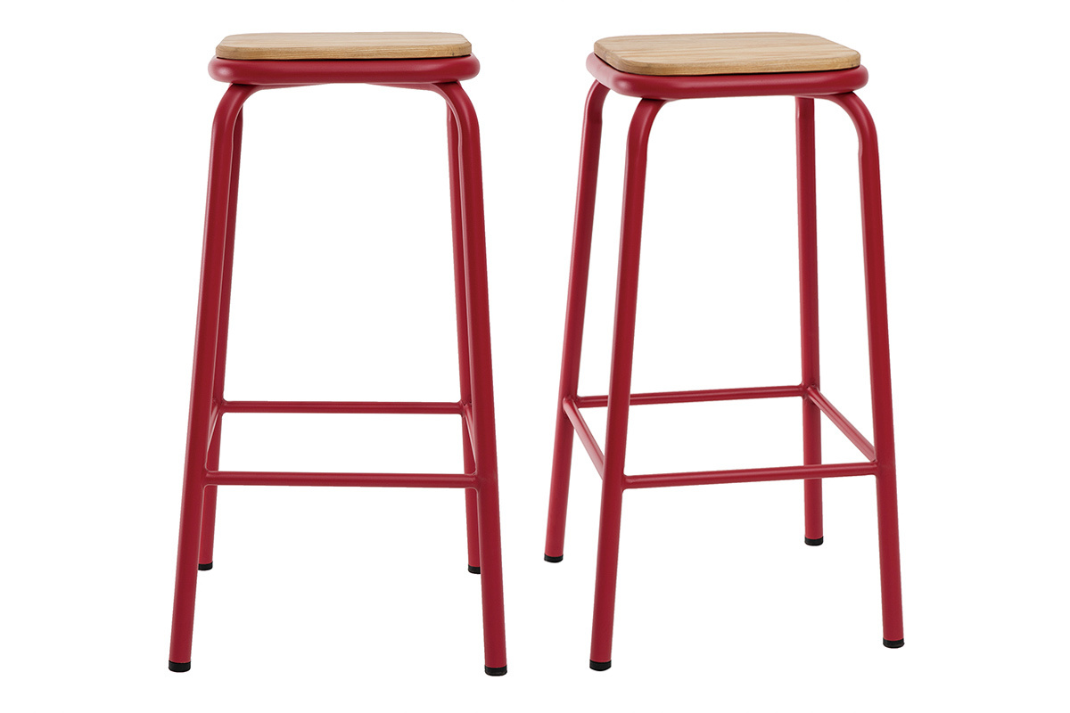 Taburetes de bar apilables rojo A65 cm (lote de 2) MEMPHIS
