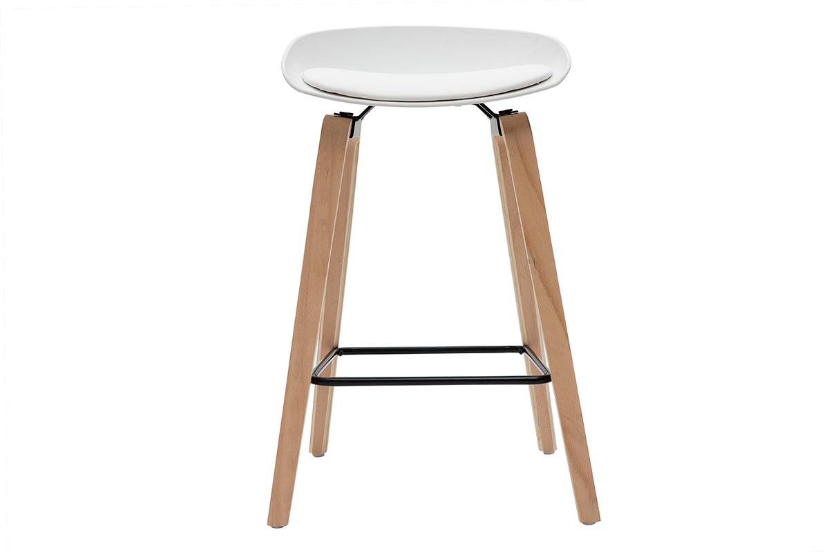 Taburetes de bar blanco y patas madera 65 cm (lote de 2) LINO