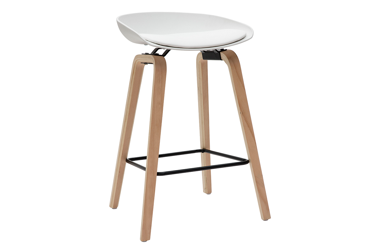 Taburetes de bar blanco y patas madera 65 cm (lote de 2) LINO