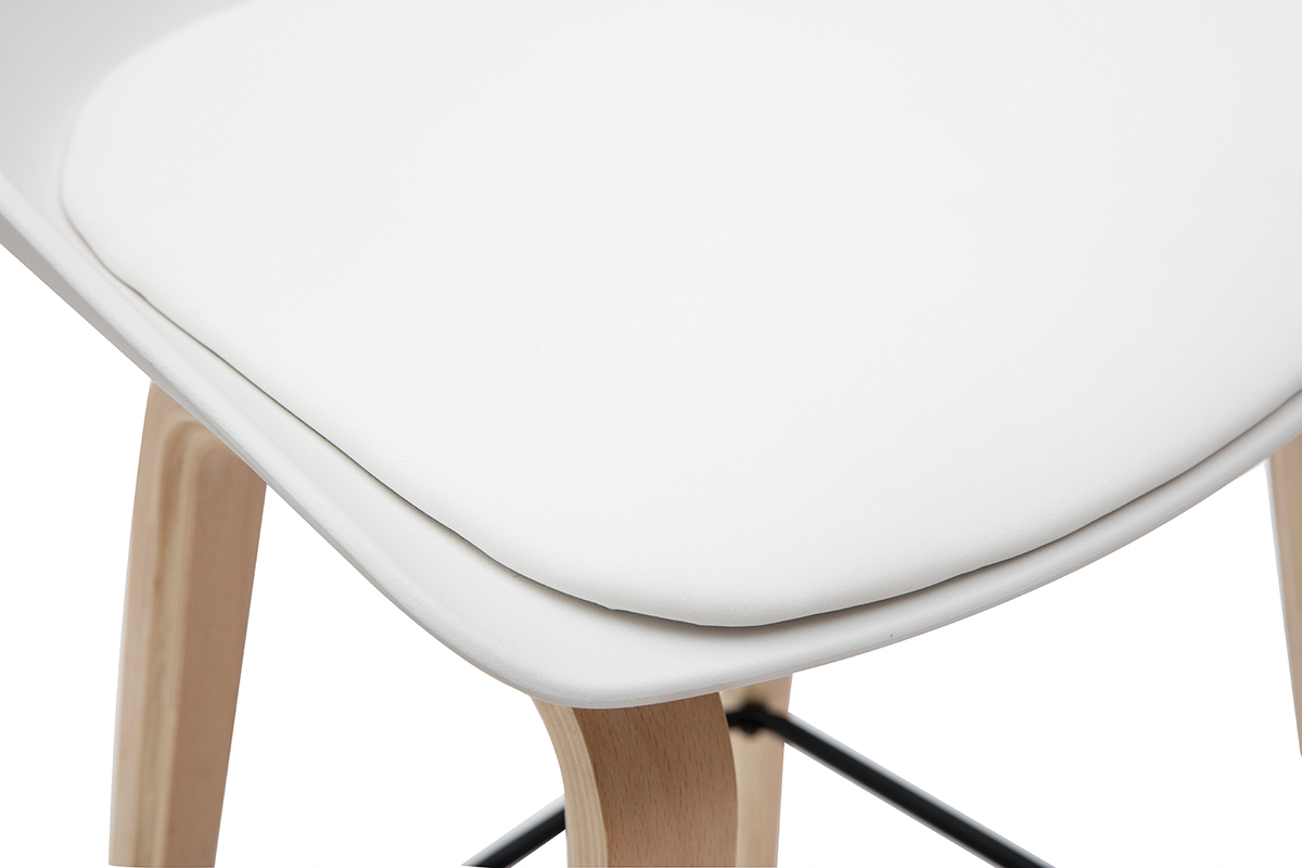 Taburetes de bar blanco y patas madera 65 cm (lote de 2) LINO