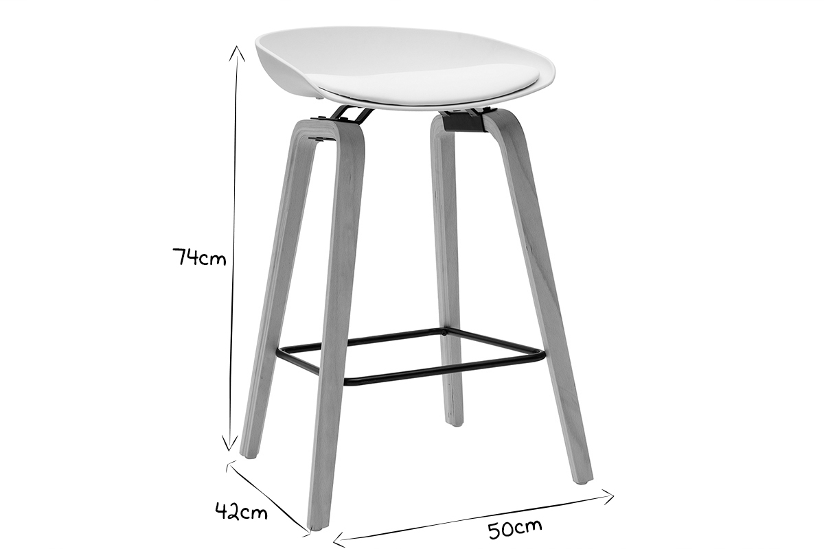 Taburetes de bar blanco y patas madera 65 cm (lote de 2) LINO