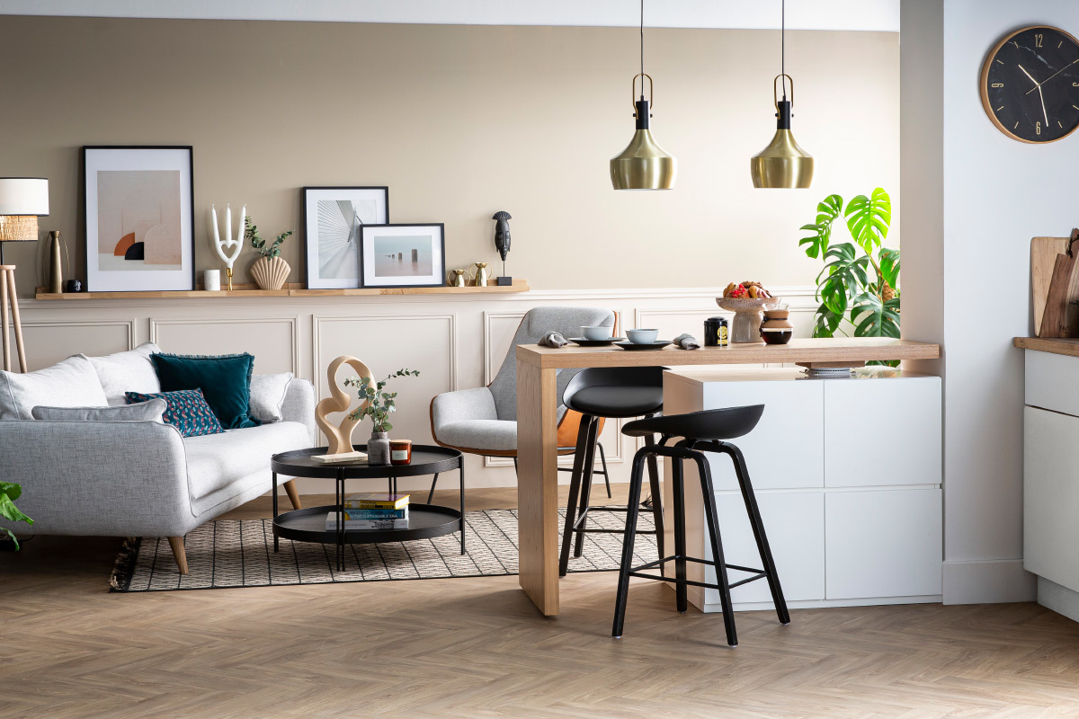 Taburetes de bar blanco y patas madera 65 cm (lote de 2) LINO