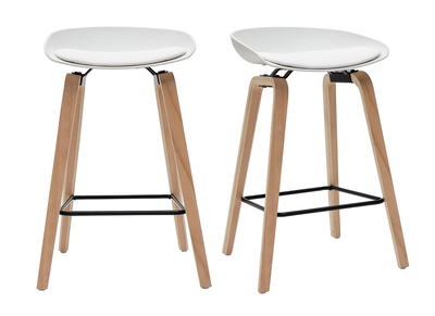 Taburetes de bar blanco y patas madera 65 cm (lote de 2) LINO