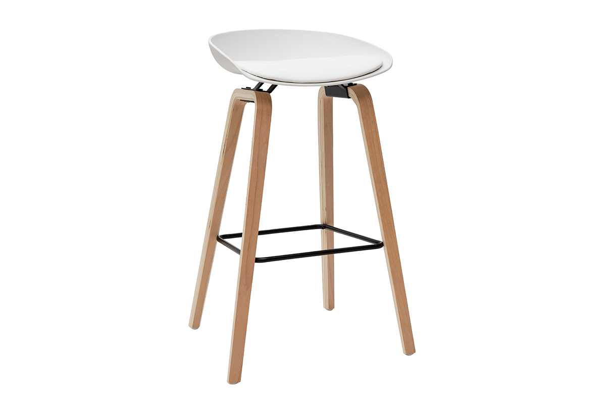 Taburetes de bar blanco y patas madera 75 cm (lote de 2) LINO