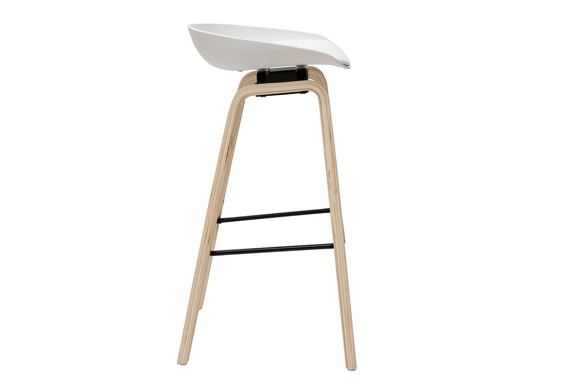 Taburetes de bar blanco y patas madera 75 cm (lote de 2) LINO
