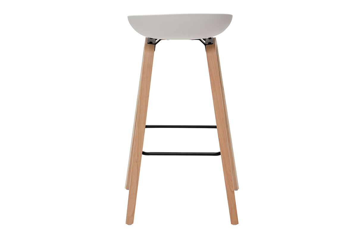 Taburetes de bar blanco y patas madera 75 cm (lote de 2) LINO