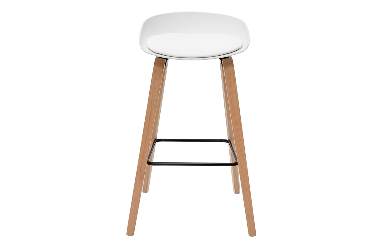 Taburetes de bar blanco y patas madera 75 cm (lote de 2) LINO