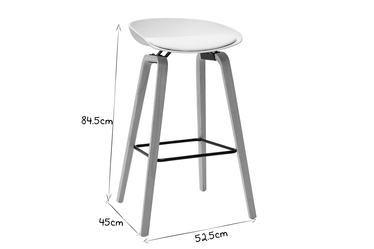 Taburetes de bar blanco y patas madera 75 cm (lote de 2) LINO