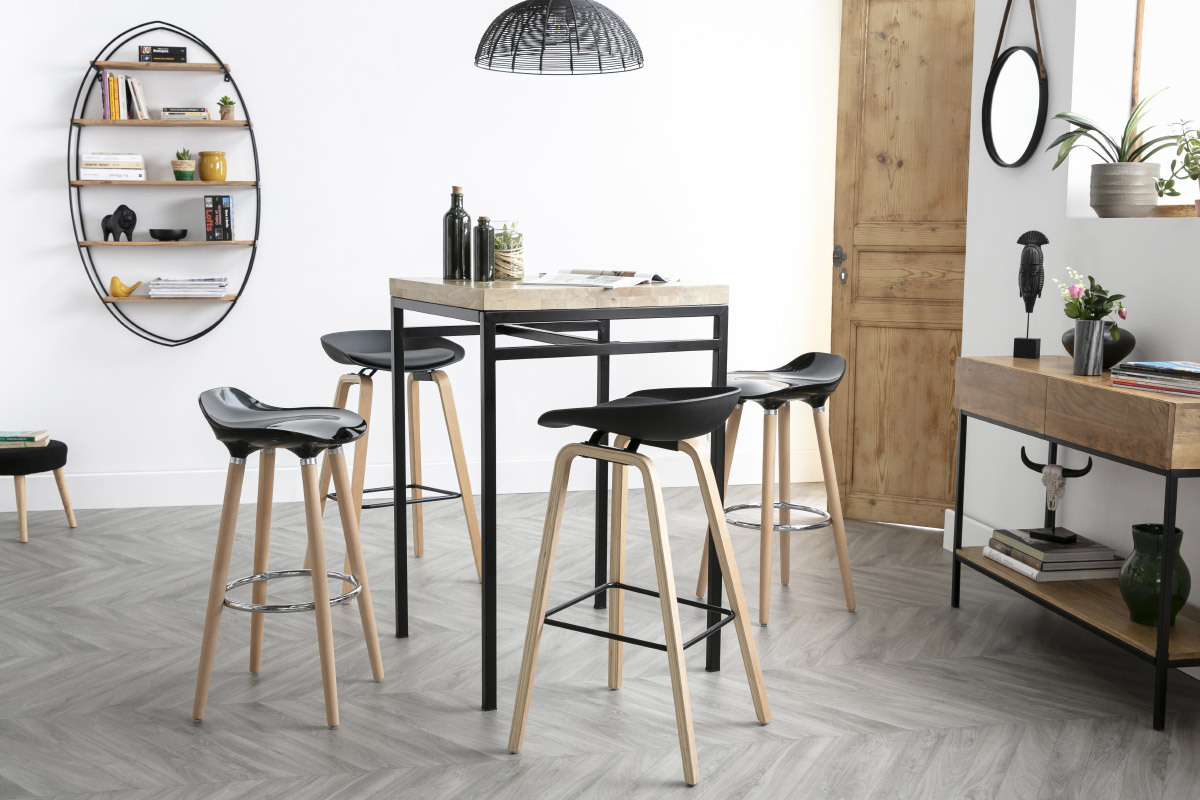 Taburetes de bar blanco y patas madera 75 cm (lote de 2) LINO