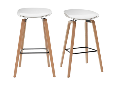 Taburetes de bar blanco y patas madera 75 cm (lote de 2) LINO