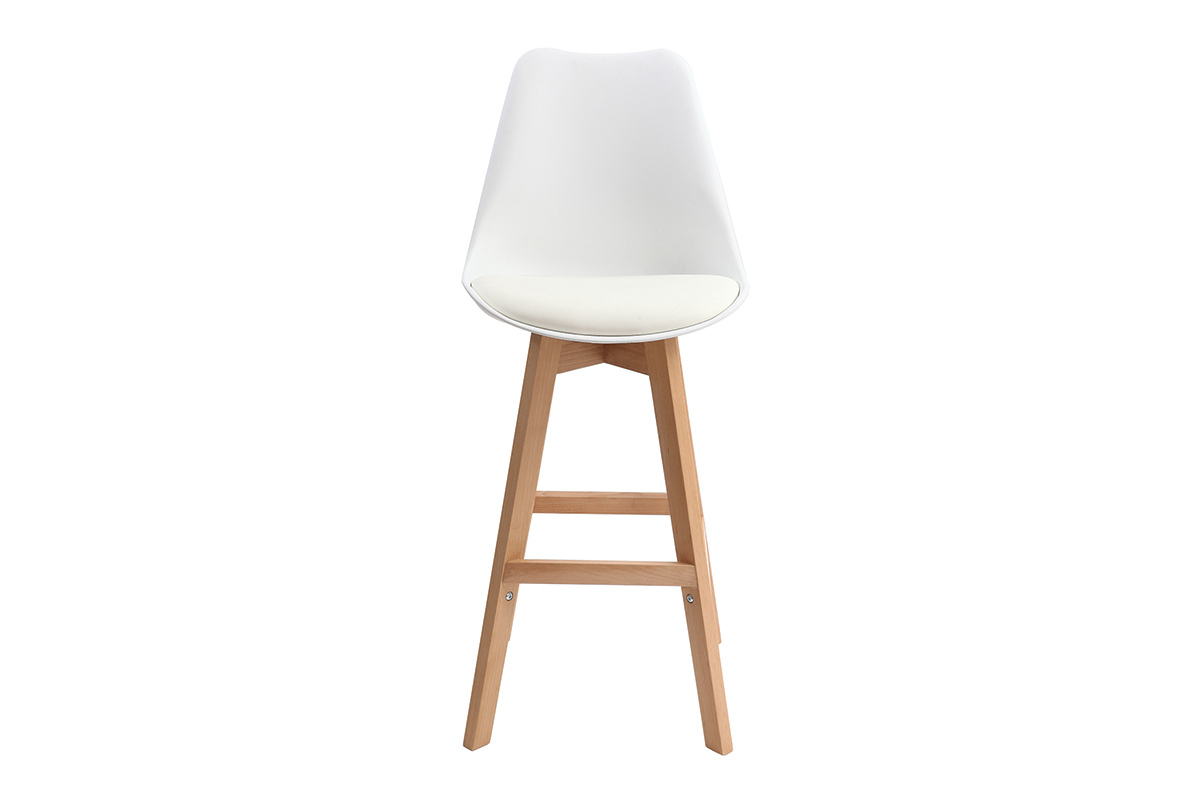 Taburetes de bar de dise�o blanco y madera H65.5 cm (lote de 2) PAULINE