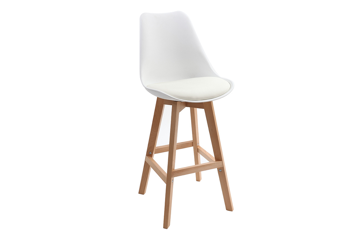 Taburetes de bar de dise�o blanco y madera H65.5 cm (lote de 2) PAULINE
