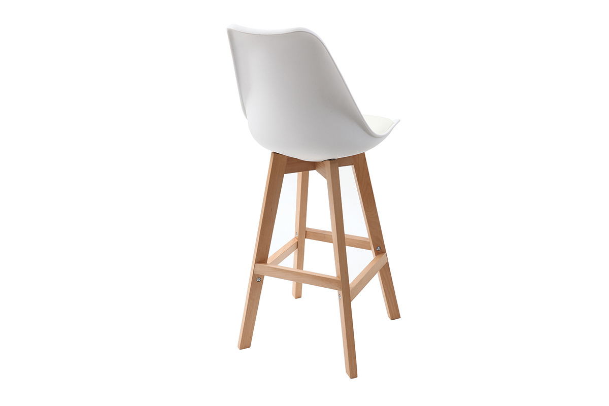 Taburetes de bar de dise�o blanco y madera H65.5 cm (lote de 2) PAULINE