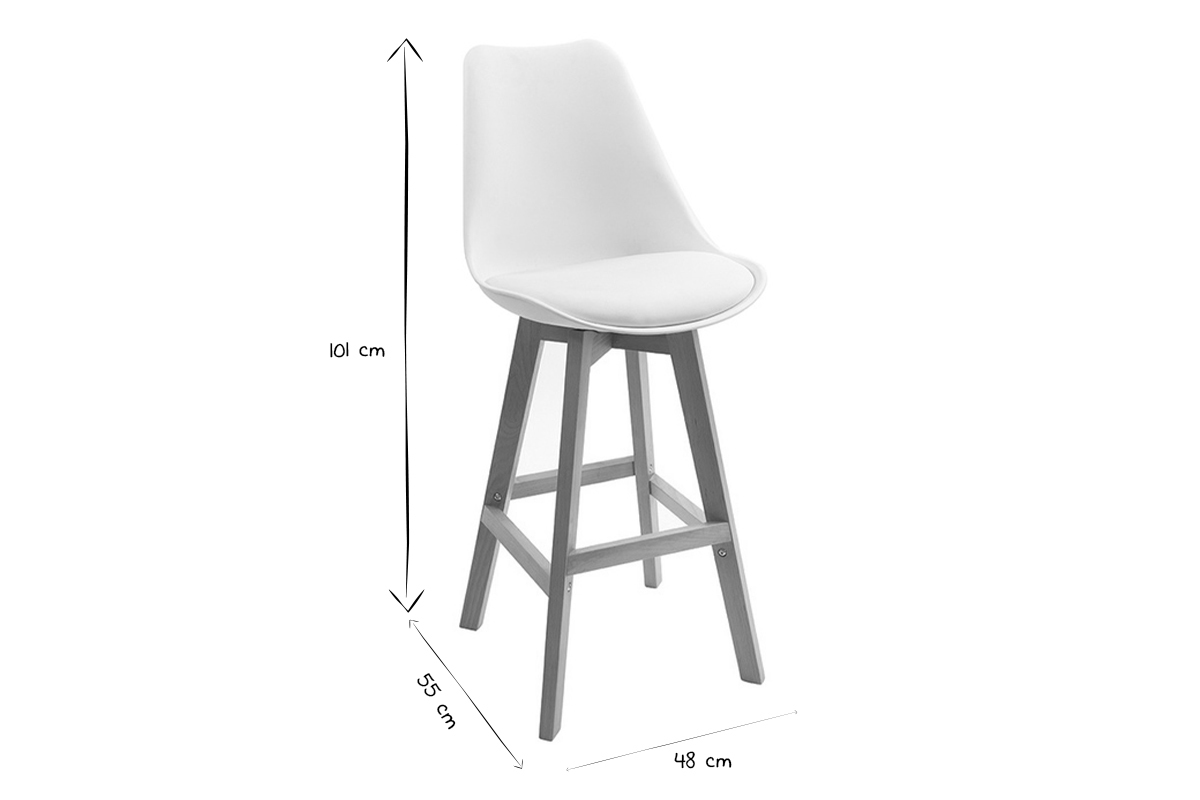 Taburetes de bar de dise�o blanco y madera H65.5 cm (lote de 2) PAULINE