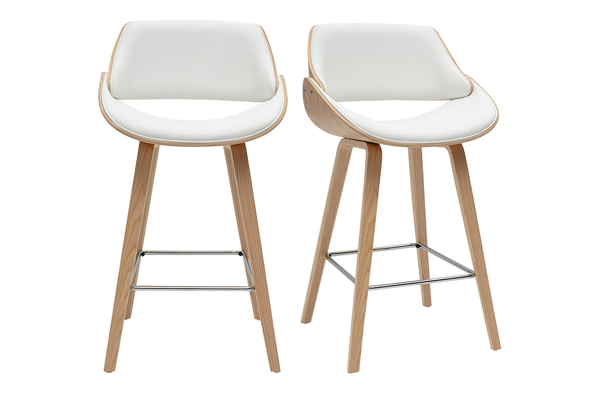 Taburetes de bar de diseo blancos y madera clara H70 cm (lote de 2) CLASH