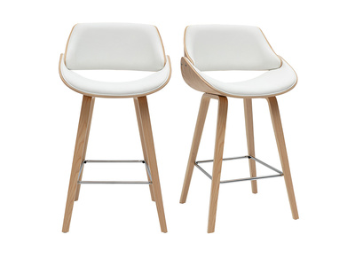 Taburetes de bar de diseño blancos y madera clara H70 cm (lote de 2) CLASH