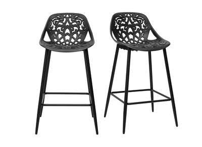 Taburetes de bar de dise&ntilde;o con motivo barroco negro H66 cm (lote de 2) BAROCCA