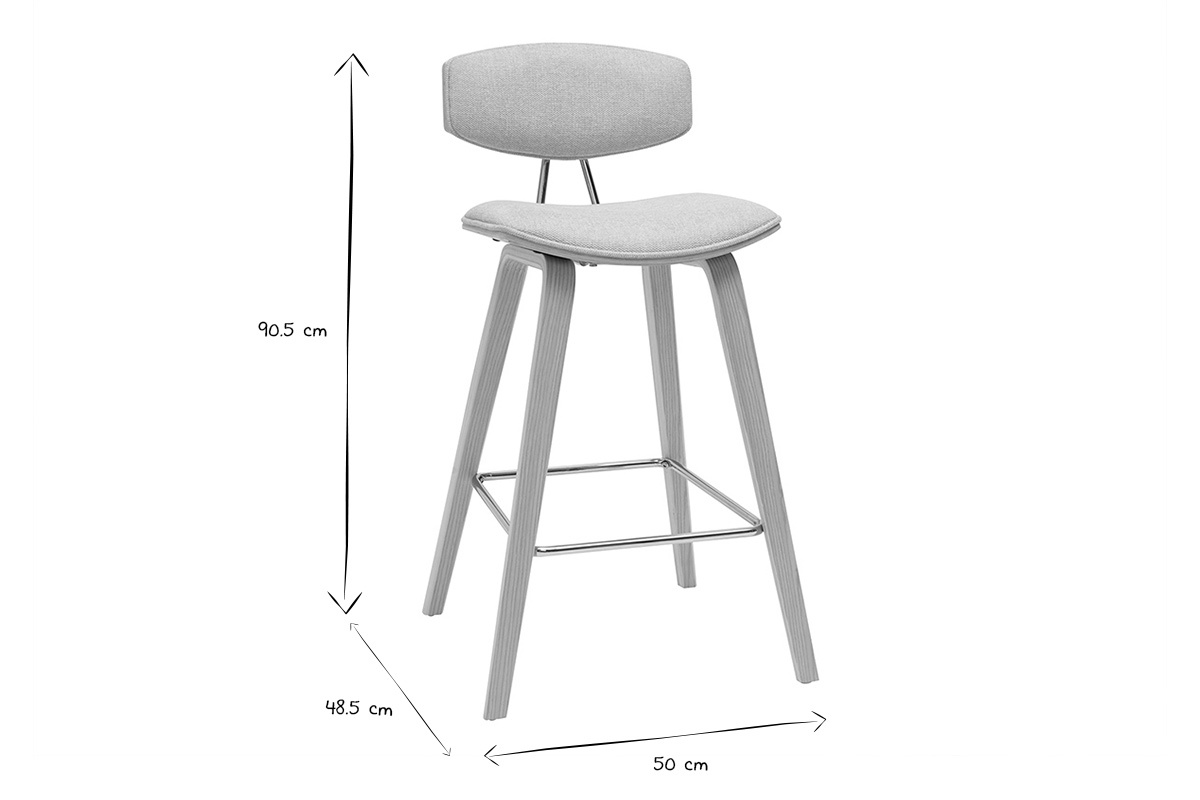 Taburetes de bar de diseo de terciopelo texturizado beige y madera clara de 69 cm de altura (juego de 2) VASCO