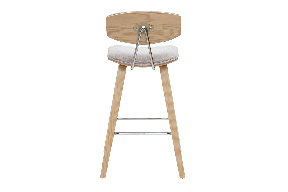 Taburetes de bar de diseo de terciopelo texturizado beige y madera clara de 69 cm de altura (juego de 2) VASCO