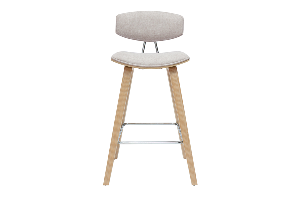 Taburetes de bar de diseo de terciopelo texturizado beige y madera clara de 69 cm de altura (juego de 2) VASCO