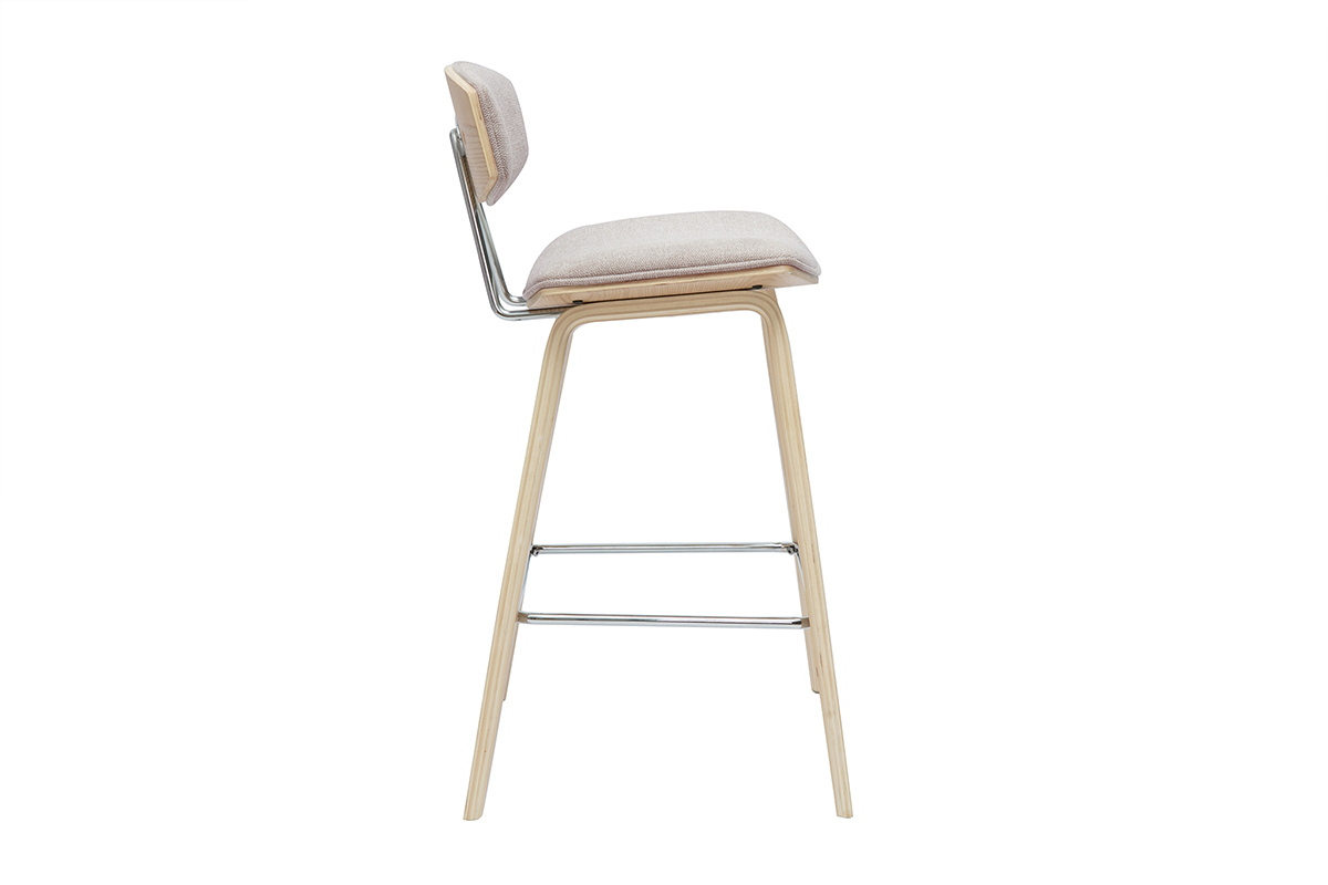 Taburetes de bar de diseo de terciopelo texturizado beige y madera clara de 69 cm de altura (juego de 2) VASCO