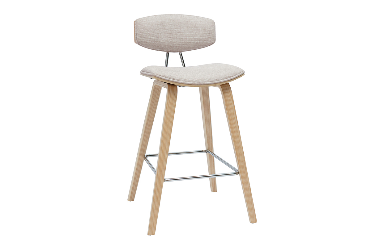 Taburetes de bar de diseo de terciopelo texturizado beige y madera clara de 69 cm de altura (juego de 2) VASCO