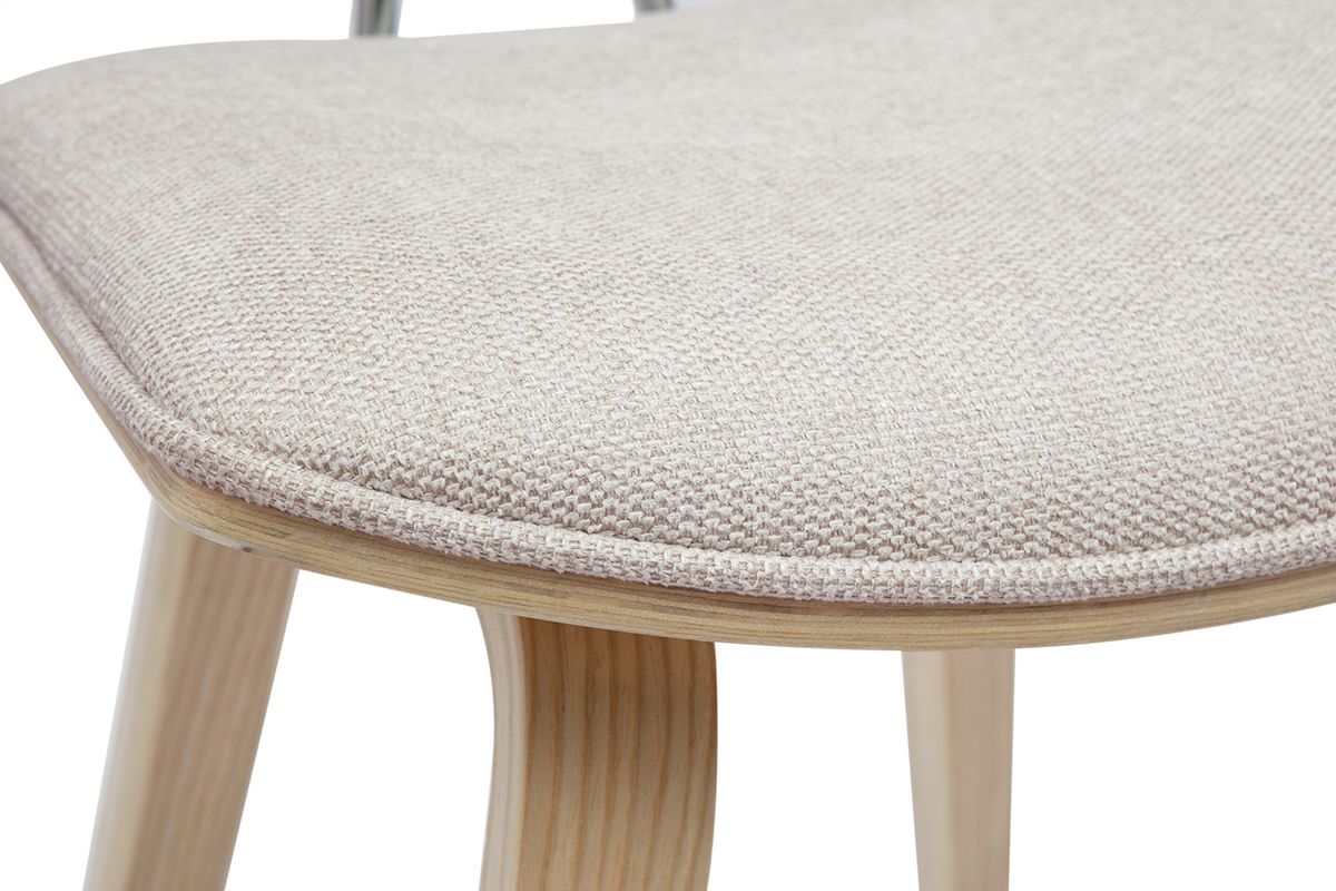 Taburetes de bar de diseo de terciopelo texturizado beige y madera clara de 69 cm de altura (juego de 2) VASCO