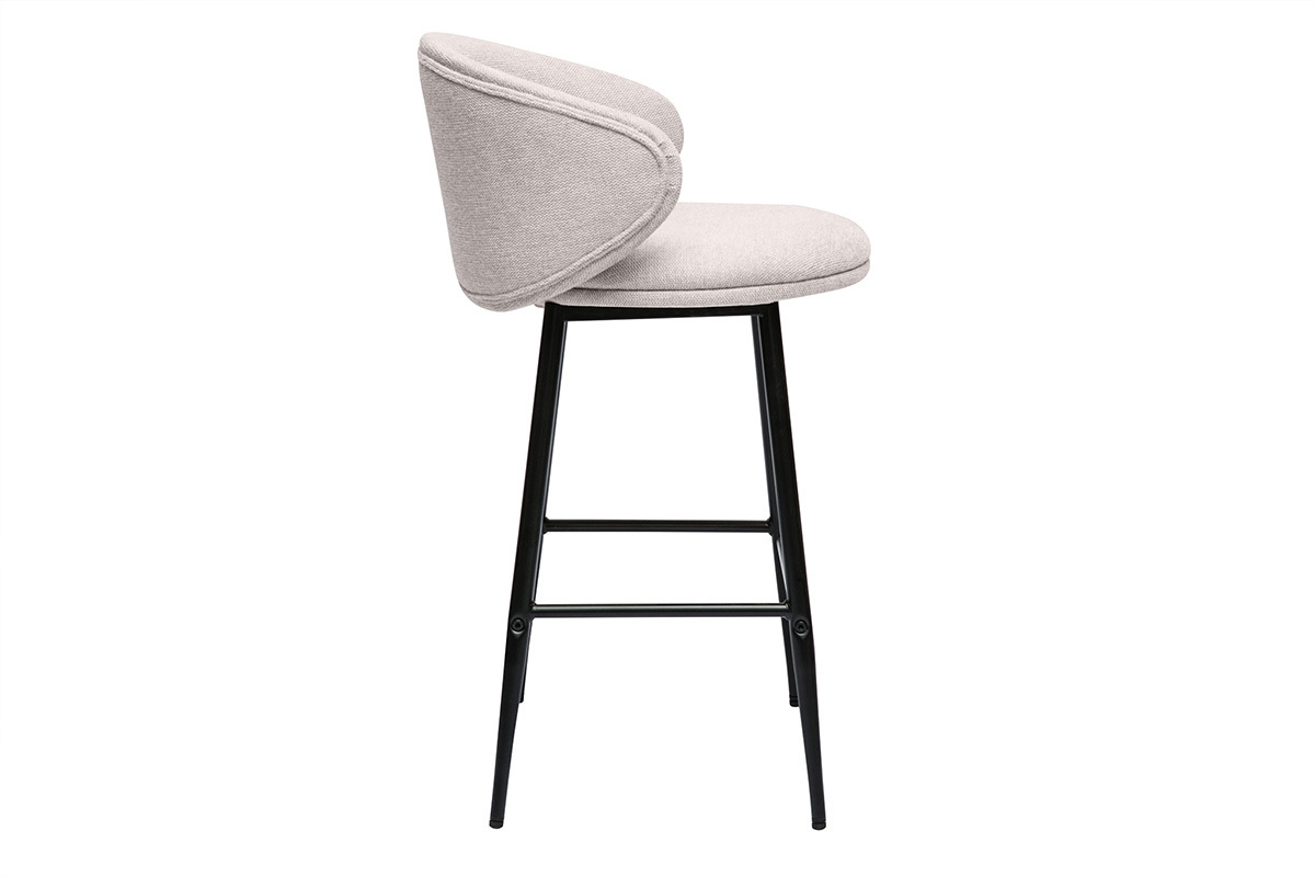 Taburetes de bar de diseo en tela de terciopelo texturizado beige y metal negro (juego de 2) ROSALIE