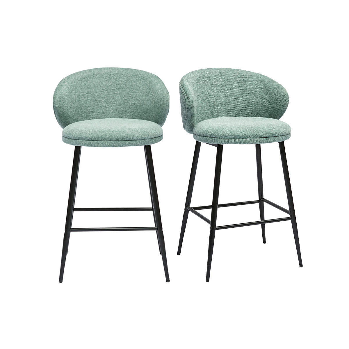 Taburetes de bar de diseño en tela efecto terciopelo texturizado celadón y metal negro (juego de 2) ROSALIE