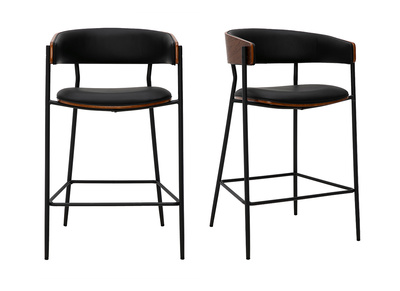 Taburetes de bar de dise&ntilde;o negros y madera oscura nogal H66.5 cm (lote de 2) DANTE